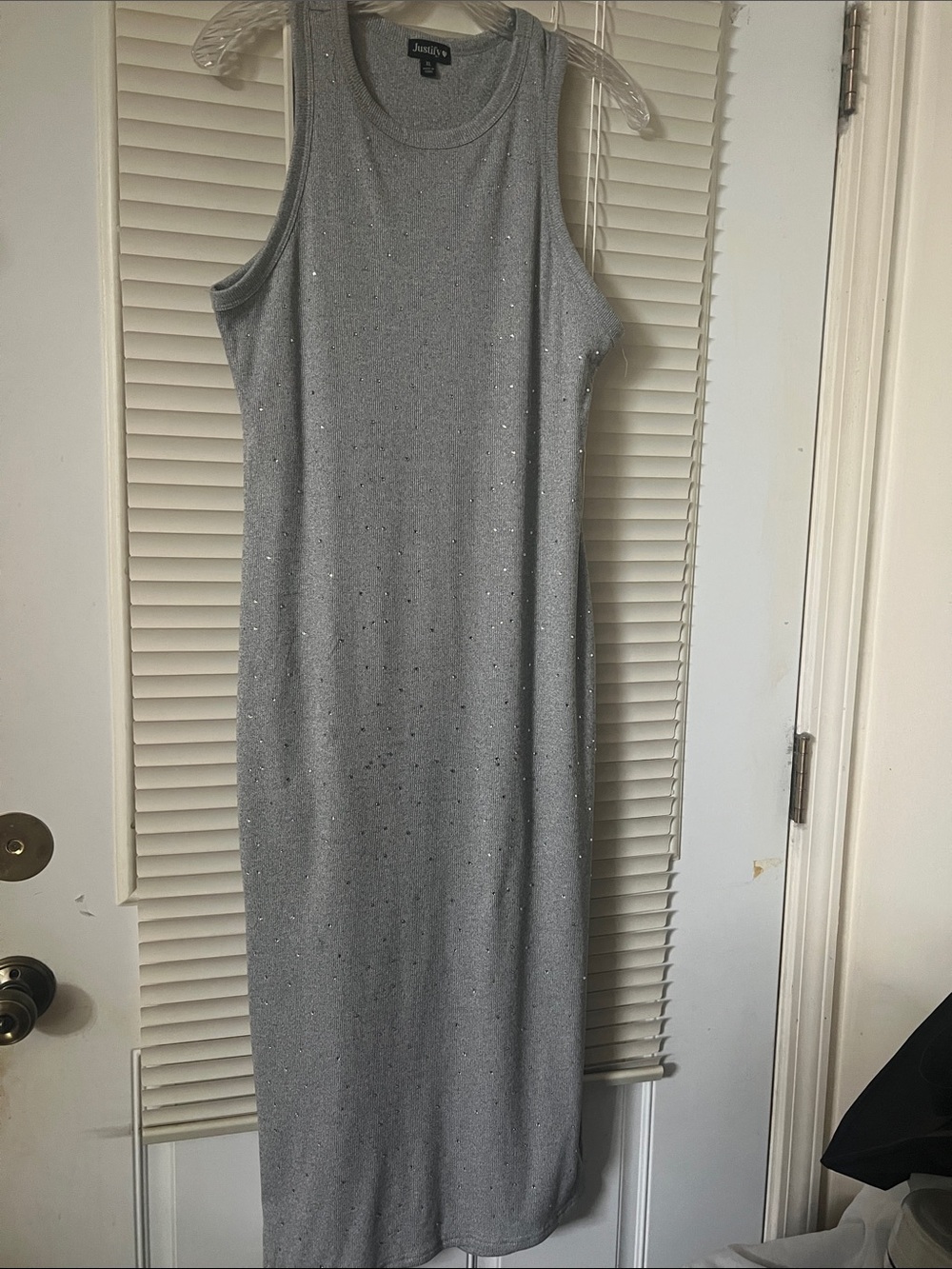 Gray Silver Sequin Tank Midi Dress